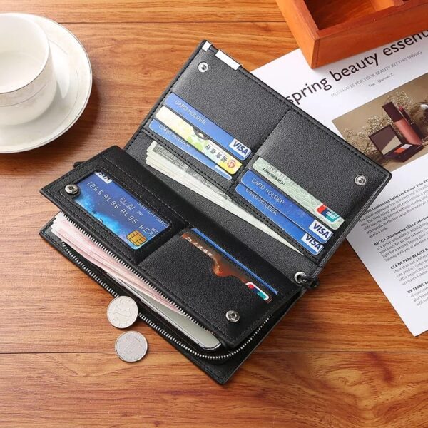 Stylish long PU leather mobile wallet with zip